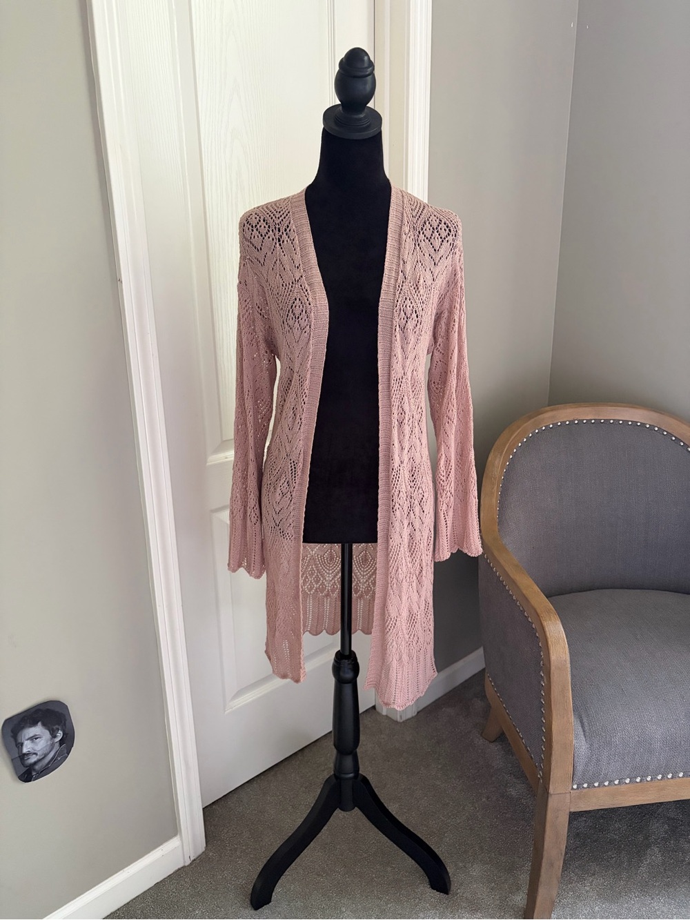 Love Tree Dusty Rose Open-Front Crochet Cardigan